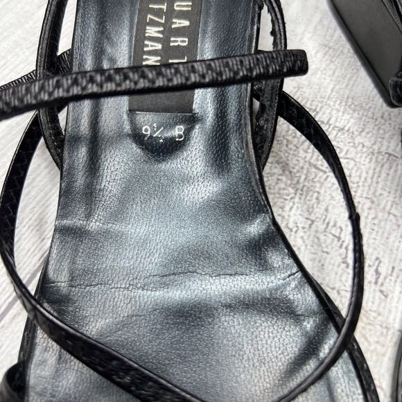 Stuart Weitzman Strappy Sandals Black Patent Leather Heels Sz 9.5B - Picture 4 of 7